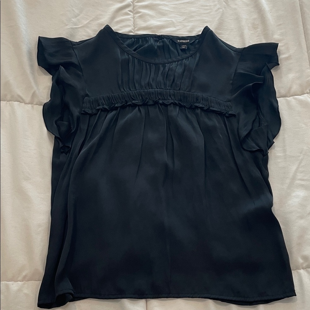Express Women's Elegant Black Blouse with Ruffle Detail